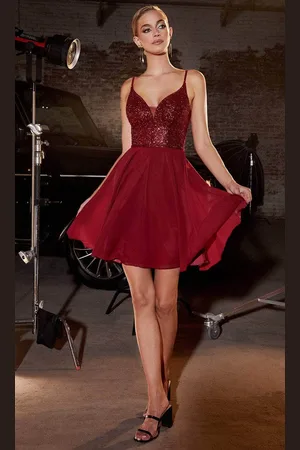 Ladivine CD0226 - Mid-Thigh A-Line Cocktail Dress