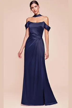 Cinderella Divine 7452 - High Slit Satin Long Gown
