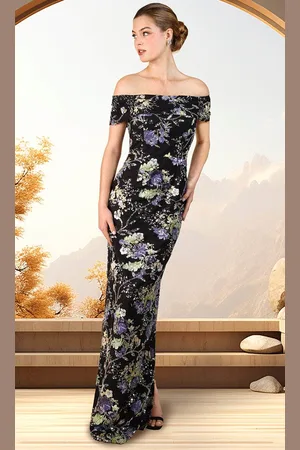 Janique 44445 - Floral Sheath Evening Dress