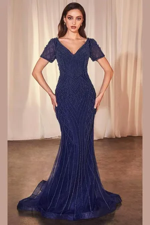 Ladivine CC4019 - Beaded Short Sleeve Evening Gown