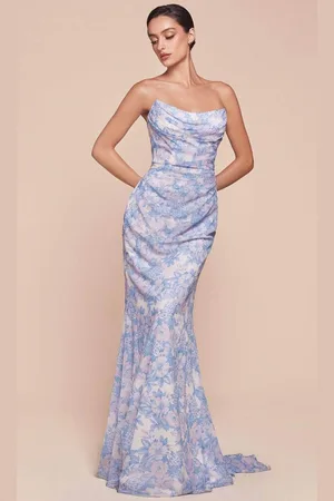 Ladivine 7445 - Floral Scoop Evening Dress