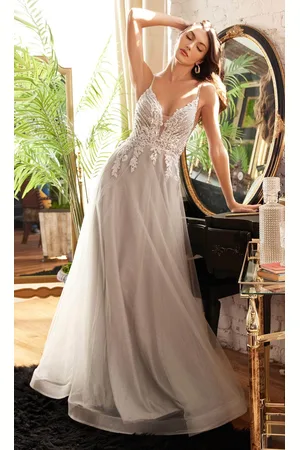 Ladivine CD874 - Applique Tulle Long Classic Prom Dress