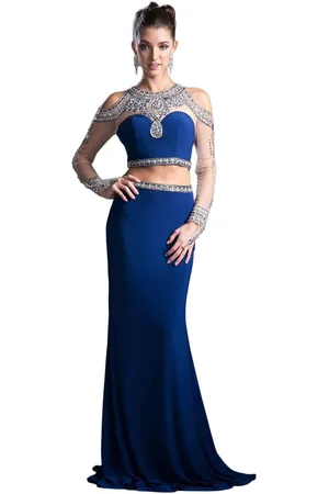 Ladivine 71486 - Rhinestone Embellished Two-Piece Formal Dress