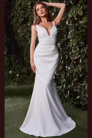 Cinderella Divine Bridal CH378W - Empire V-Neck Bridal Gown