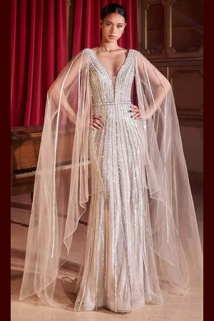 Ladivine CD865 - Rhinestone Embellished Plunging V-Neck Prom Gown
