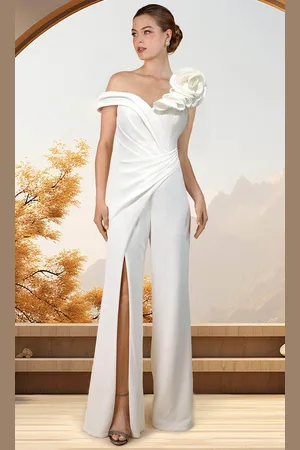 Janique W3037 - Rosette Shoulder Jumpsuit