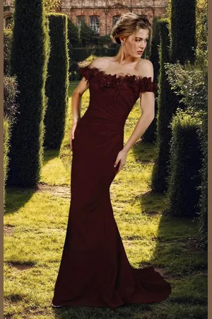 Janique W3016 - Floral Off Shoulder Long Dress