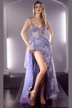 Cinderella Divine J847 - Glitter V-Neck Prom Dress