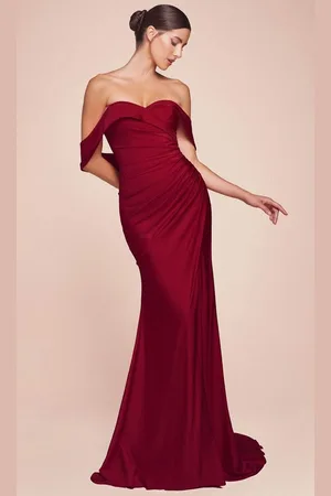 Cinderella Divine CD790 - Off Shoulder Ruched Long Gown