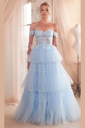 Ladivine 9315 - Off-Shoulder Embroidered Corset Ballgown