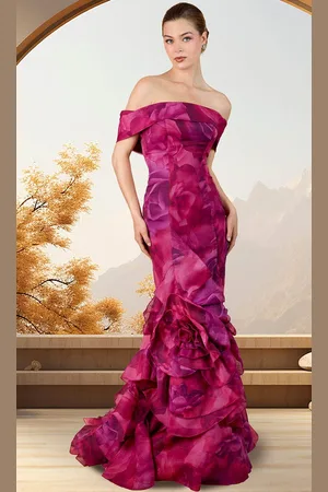 Janique 34983 - Ruffled Floral Evening Gown