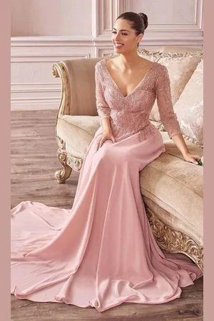 Ladivine CD0171 - Sheer Quarter Beaded Chiffon Gown