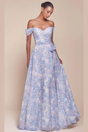 Ladivine 7441 - Floral Prints A-Line Evening Dress