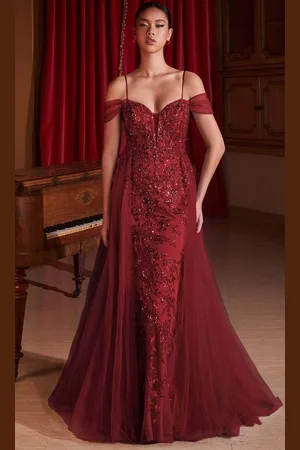 Ladivine SF009 - Cold Shoulder Sequin Embellished Prom Gown
