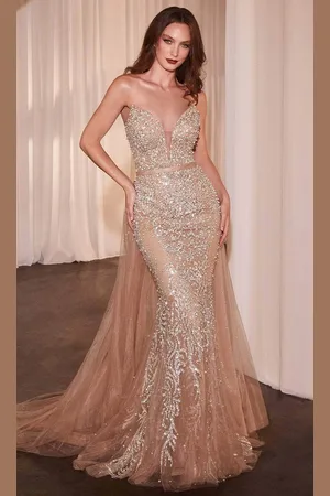 Ladivine CZ0028 - Strapless Tulle Overskirt Prom Dress