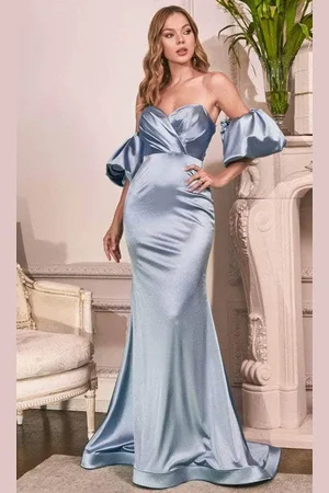 Ladivine CD983C - Puff Sleeve Satin Long Gown