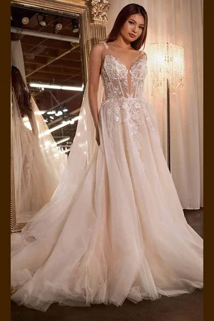 Ladivine CDS476W - Cape A-Line Bridal Gown