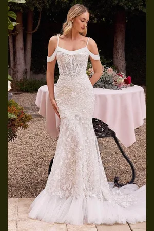 Ladivine CK703W - Embroidered Cold Shoulder Bridal Gown