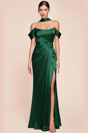 Cinderella Divine 7452 - High Slit Satin Long Gown
