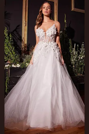 Cinderella Divine CM321W - Sleeveless Bridal Gown with Floral Details