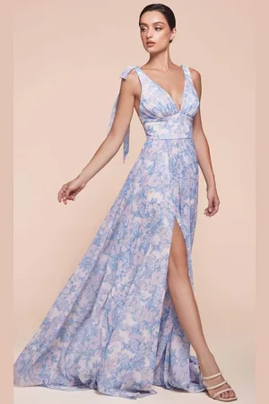 Ladivine 7442 - V-Neck Empire Evening Dress