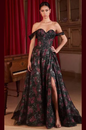Ladivine CD806 - Off-Shoulder Side Sheer Insert Prom Gown