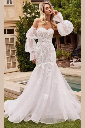 Ladivine CD858W - Puff Sleeve Bridal Gown