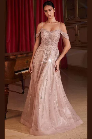 Ladivine CB147 - Rhinestone Embellished Cold Shoulder Ballgown