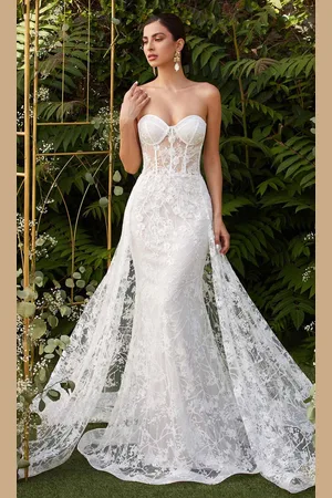 Cinderella Divine CB046W Applique Sweetheart Gown With Overskirt
