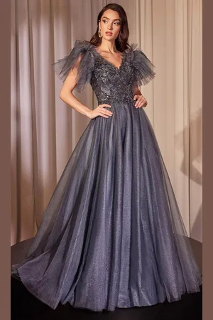Ladivine CM359 - Sheer Back Ruffled Sleeve Ballgown