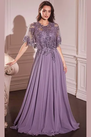 Ladivine CDS503 - Applique Cape Evening Gown
