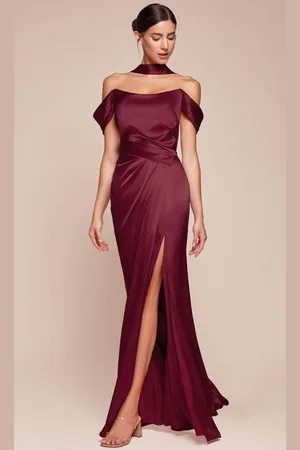 Cinderella Divine 7452 - High Slit Satin Long Gown