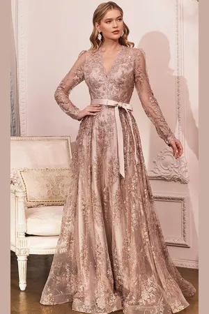 Cinderella Divine CD233 - Long Sleeve V-neck Gown