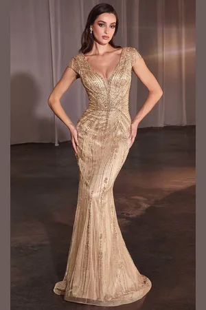 Cinderella Divine CZ0029 - Sequin Embelished Plunging V-Neck Prom Gown