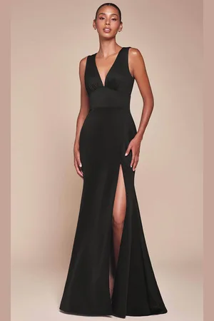 Cinderella Divine CH395 - V-Neck Empire Waist Prom Gown