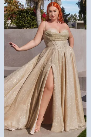 Ladivine CD252C - Cowl Neck Glitter Evening Gown
