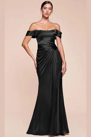 Cinderella Divine 7452 - High Slit Satin Long Gown