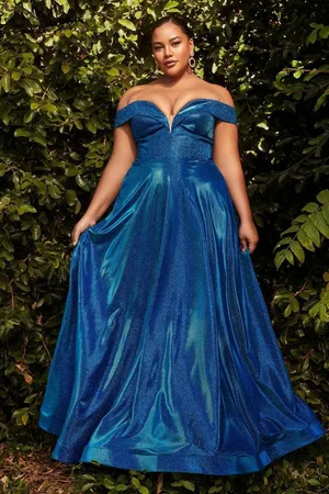 Ladivine CD210C - Glitter Metallic One Shoulder A-Line Gown