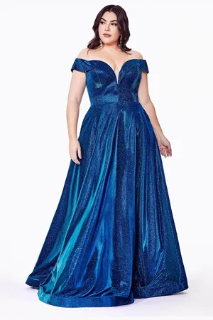 Ladivine CD210C - Glitter Metallic One Shoulder A-Line Gown
