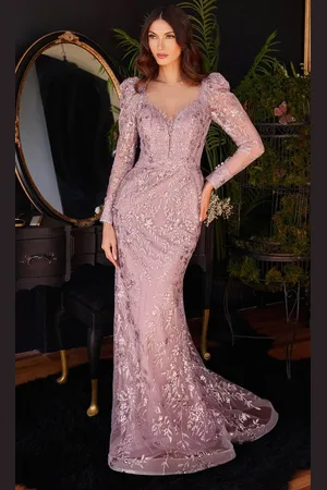 Ladivine CD989 - Long Sleeve Glitter Evening Dress