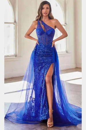 Cinderella Divine J869 - Glittery Asymmetric Sequin Gown