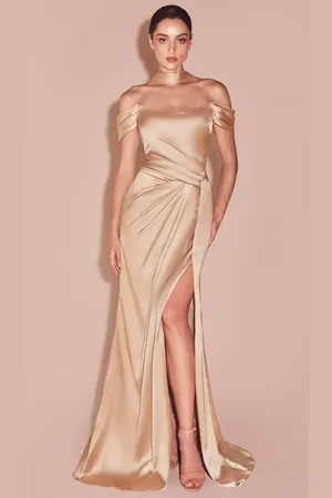 Ladivine 7452 - Satin High Slit Long Gown