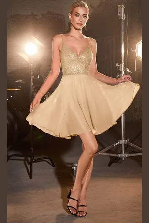 Cinderella Divine CD0226 - A-Line Cocktail Dress with Mid-Thigh Length