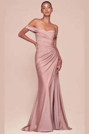Cinderella Divine CD790 - Off Shoulder Ruched Long Gown