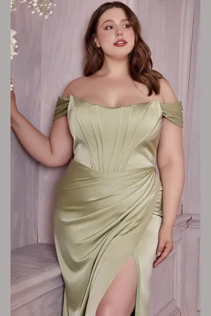 Cinderella Divine 7484C - High Slit Evening Gown