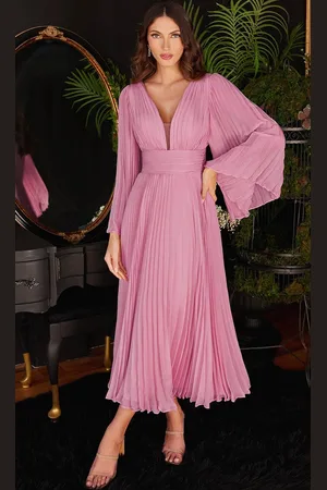Ladivine CD242S - Bell Sleeve Pleated Formal Dress