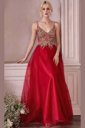 Cinderella Divine CD0195 - Embellished Lace Tulle Prom Dress