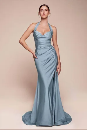 Ladivine CD796C - Ruched Halter Long Gown