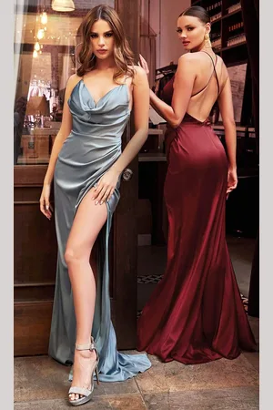 Cinderella Divine 7479 Draped Bodice Open Back Evening Gown