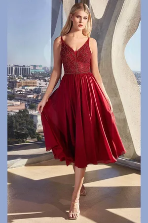 Ladivine CD0225 - Fitted Tea-Length Evening Dress